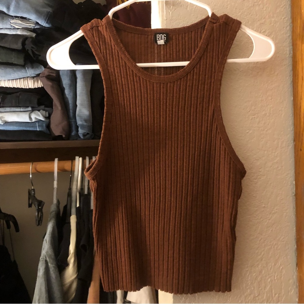 nwot bdg brown high neck cropped tank top